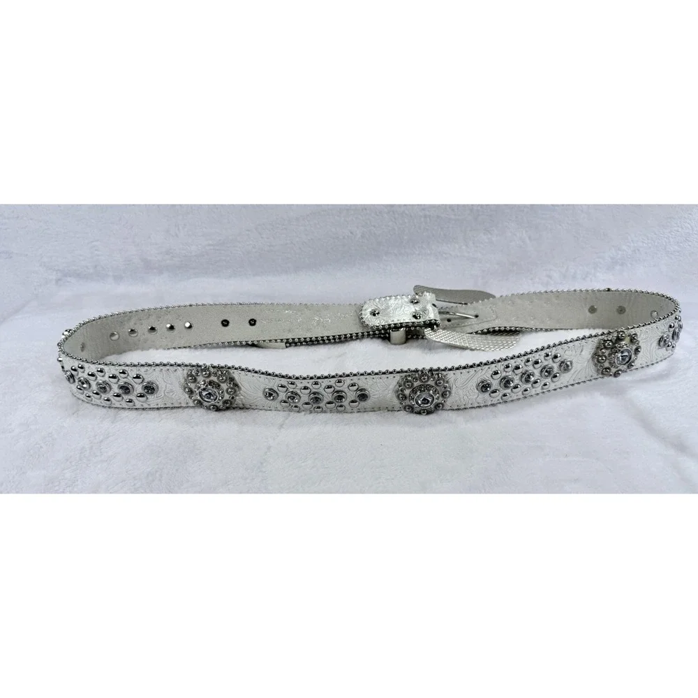 Blazin Roxx White Leather Concho Rhinestone Cowgirl Western Rodeo Belt XL